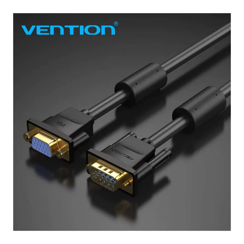 5dc08421f057191c7b36673b5ecec67a-hi.jpg Vention VGA Extension Cable, Gold-Plated Interface, Dual Ferrite Cores, Dual Modes, Aluminum Foil + Gourd Wire Shielding, PVC Shell & Jacket, Copper Conductor, 2 Meter Cable Length, Black | DAGBH