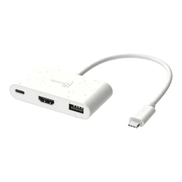 5ff989ad070f6a5d2c68e25585be8daa-md.jpg J5create USB-C to HDMI & USB Type-A Adapter with Power Delivery, 4K UHD@30Hz HDMI Output, USB 3.2 Gen 1 Up to 5Gbps, USB-C PD 3.0 Up to 100W, DisplayPort Alt Mode, White | J5-JCA379EW/EC/ER