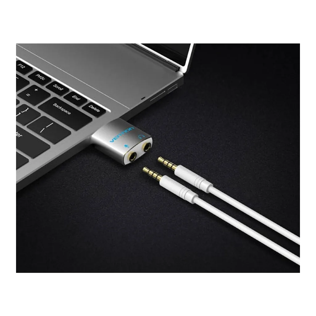 606b09d77554a661778d33357e42ef7b-hi.jpg Vention 4 Pole 3.5mm Male to 2x3.5mm Female Audio Splitter Adapter, With Separated Audio & Microphone Port, Silver | BDBW0