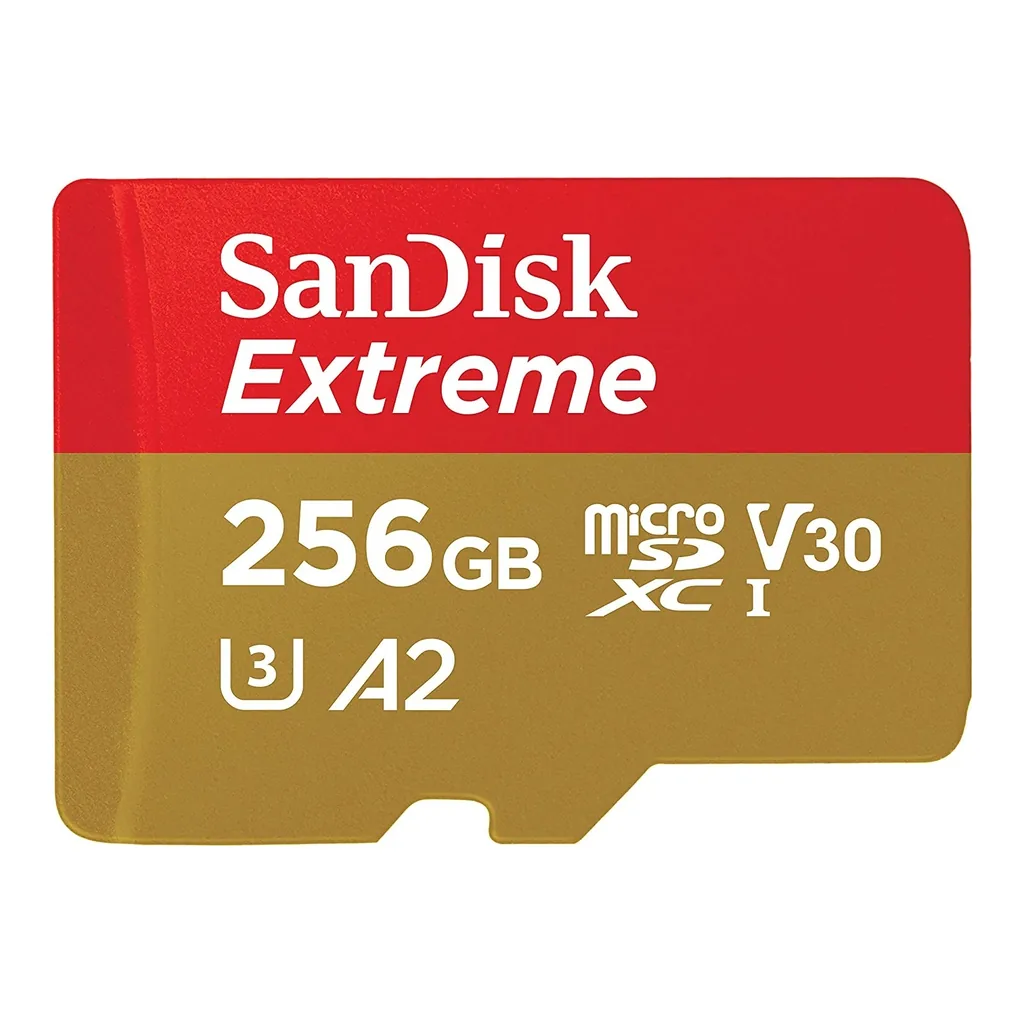607857aa878be51e96a86340da9052b7-hi.jpg SanDisk microSDXC Extreme - 256GB + Rescue Pro Deluxe 160MB/s A2 C10 V30 UHS-I U3 - Gold And Red I SDSQXAV-256G-GN6MN