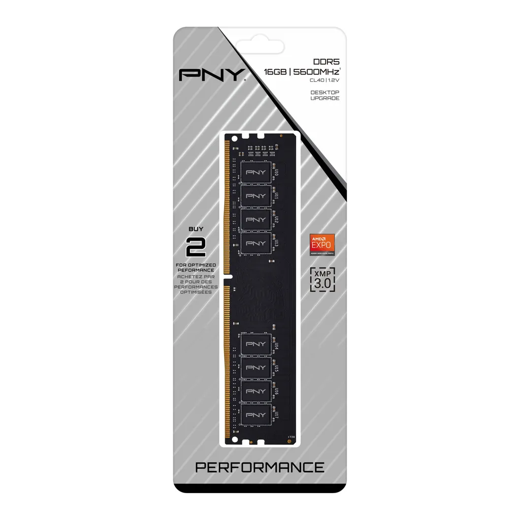 PNY Performance DDR5 Desktop Memory, 16GB Capacity, 5600MHz Speed, CL40 CAS Latency, 1.2 Voltage, Intel XMP & AMD EXPO Profile Support, Black | MD16GSD55600-BLK - Image 3 PNY Performance DDR5 Desktop Memory, 16GB Capacity, 5600MHz Speed, CL40 CAS Latency, 1.2 Voltage, Intel XMP & AMD EXPO Profile Support, Black | MD16GSD55600-BLK - Image 3