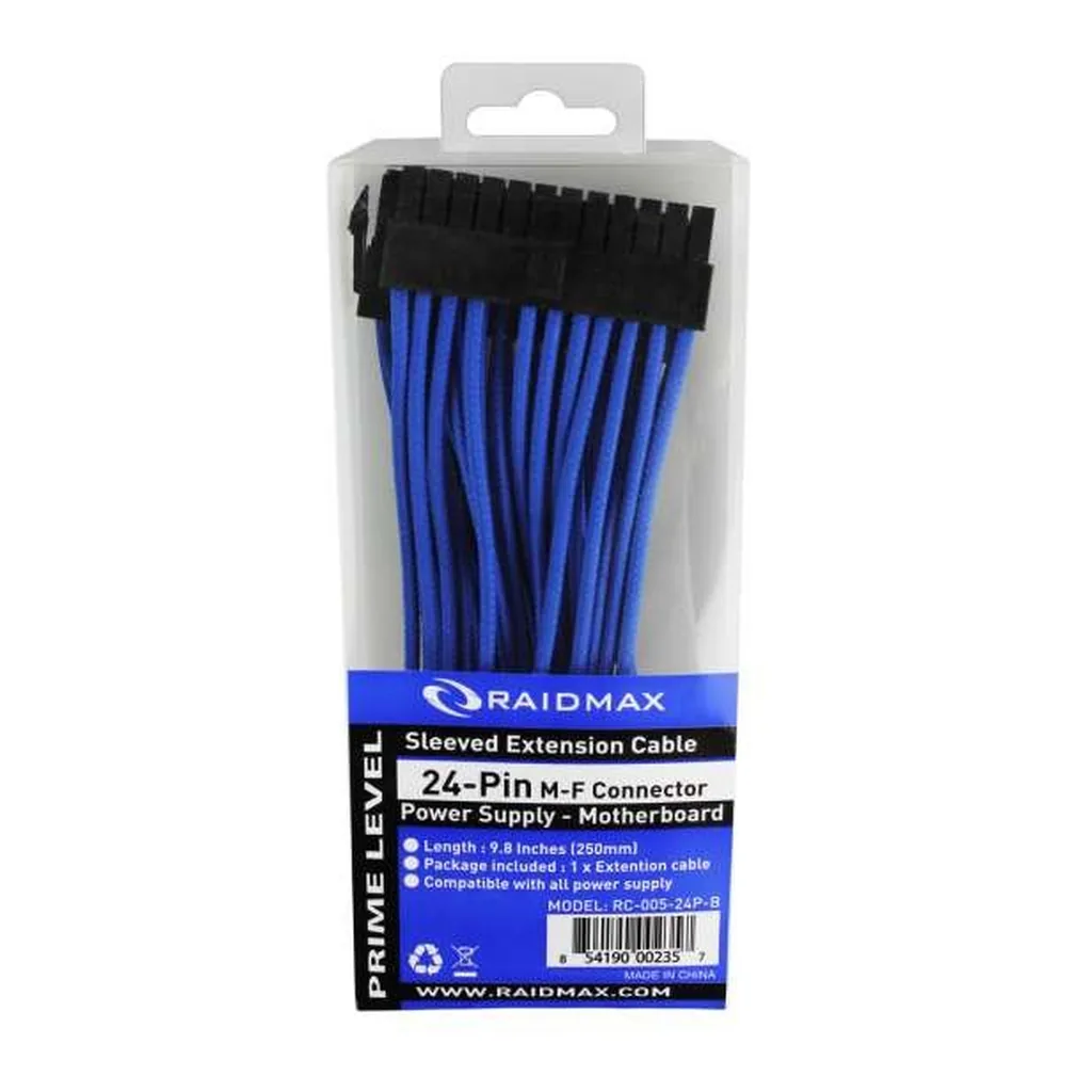 612f6a98029b4b82b59b5507718fbf89-hi.jpg RAIDMAX 24-Pin Sleeved Power Extension Cable, 9.8 in., Blue (RC-005-24P-BLUE)