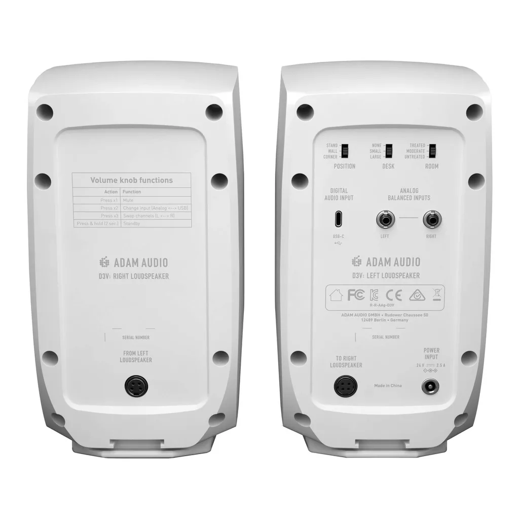 6248f6ac0de4b8d58e142af4d4399e69-hi.jpg ADAM AUDIO D3V Desktop Speakers, 3.5" Basket Diameter Woofer, D-ART Tweeter Type, Dual-Passive Radiator, TRS Analog Connectors, Single-Piece Aluminum Cone Material, White
