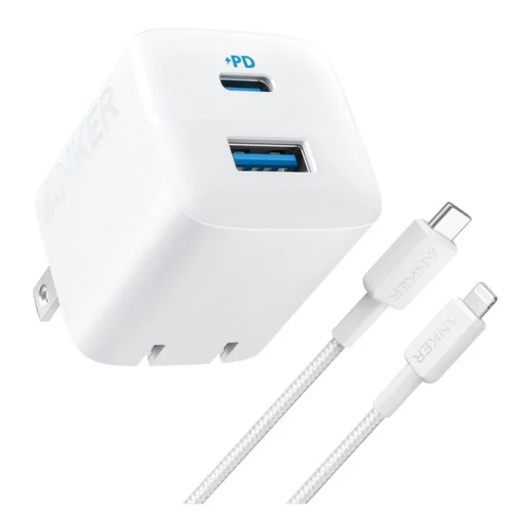 6556747_sd.jpg Anker - Wall Charger (32W, 2-Port) with 6 ft USB-C to Lightning Cable - White
