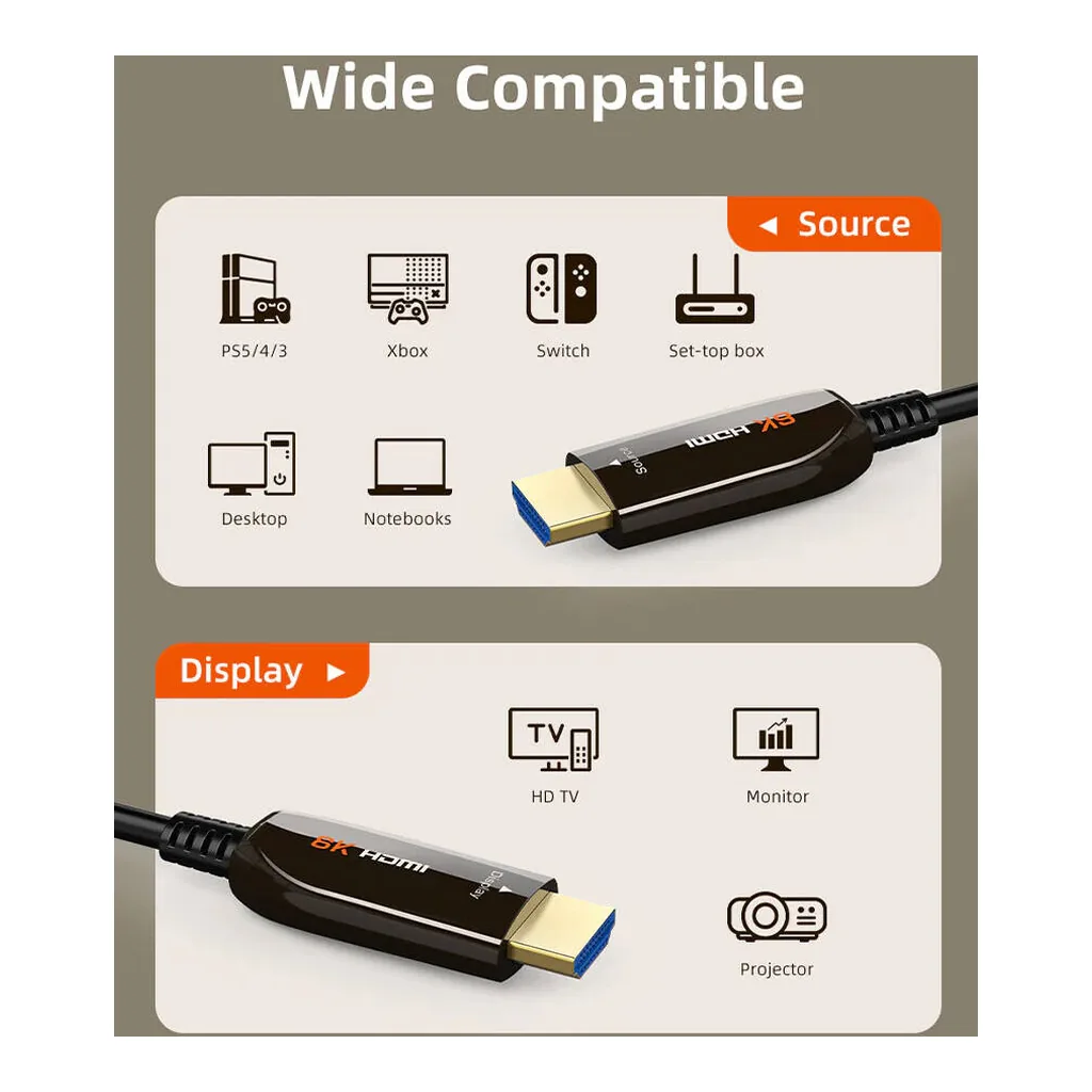 6665aa7169f94e653444273393e61f2b-hi.jpg Cabletime CH13U AOC Active Optical HDMI 2.1 Cable, Up to 48Gbps Bandwidth, 8K 60Hz UDD Video Output, Zinc Alloy Shell, Dynamic HDR, 3D Visual Effect, 20 Meter Cable Length, Black