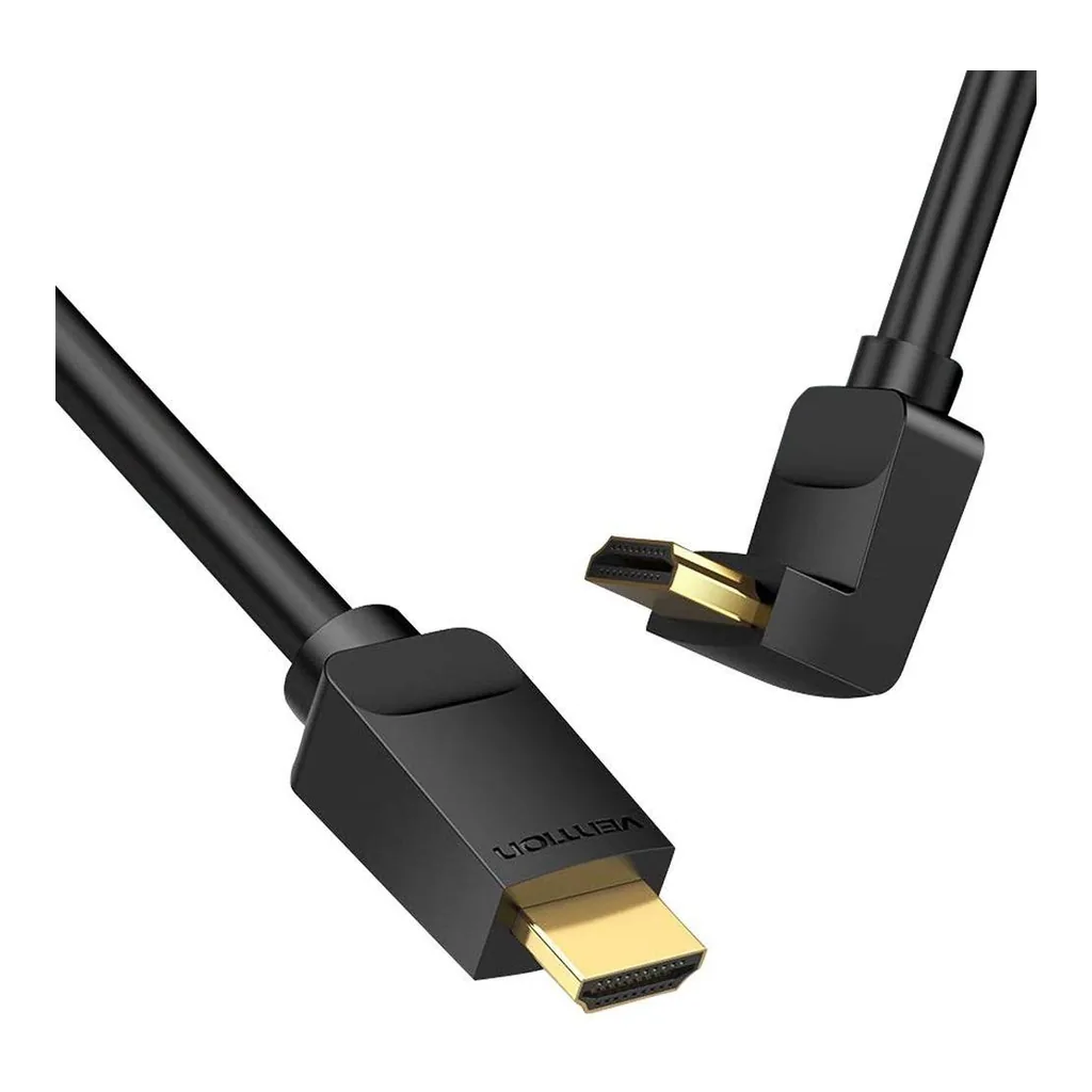 6cbee14137817552110868f6813576b8-hi.jpg Vention HDMI 2.0 Right Angle 90° Cable, Supports Up to 4K @ 60Hz Resolution, Gold-Plated Connector, Tinned Copper Conductor, Aluminum Foil + Mesh Shielding, 30 AWG, 5m Cable Length, Black