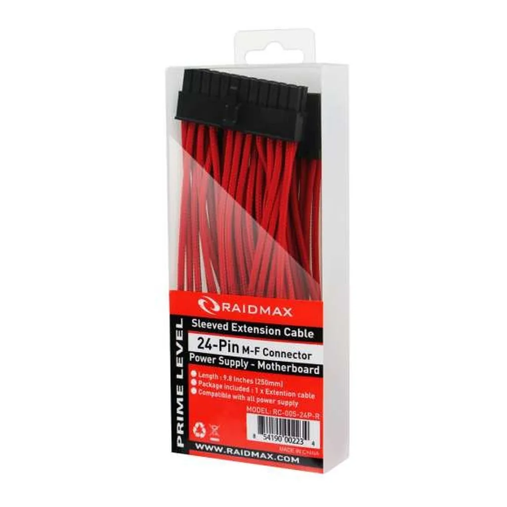 6d44ae16408336457f1796901c1c350e-hi.jpg RAIDMAX 24-Pin Sleeved Power Extension Cable, 9.8 in., Red (RC-005-24P-RED)