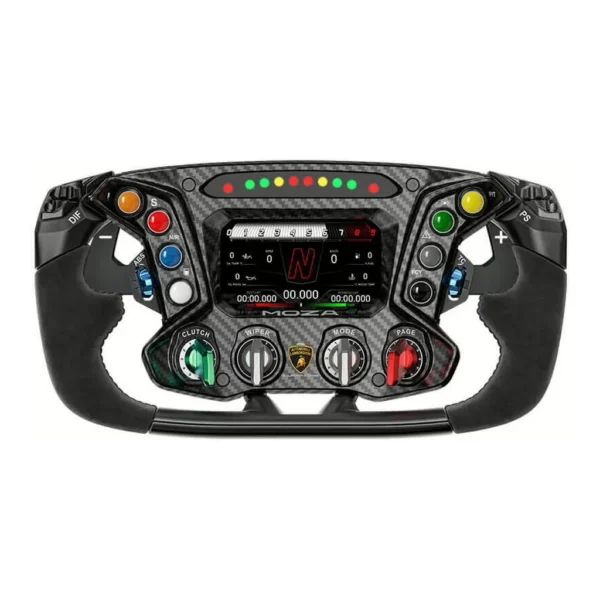 6ea0e87a34ec06082a03a8f910d6ac4a-hi.jpg MOZA Automobili Lamborghini Squadra Corse Essenza SCV12 Sim-Racing Steering Wheel, 4.3" LCD Touch Display, Suede leather Grip, 72 Programmable Inputs, Wired Connectivity, Black