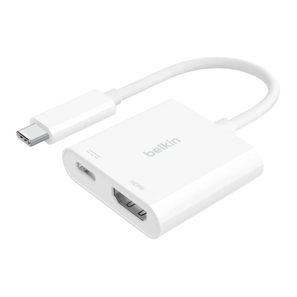 70ec8a4a-abfe-4434-a9f3-c8d7fba17bbd.jpg Belkin - USB-C to HDMI Adapter + USB-C Charging Port, 4K UHD Video, 60W Passthrough Power - White