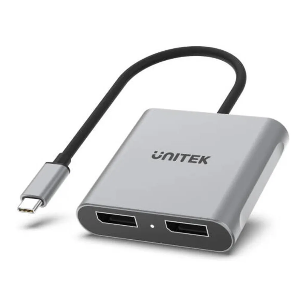 72cf6ad897033a77566126f2ac534581-md.jpg Unitek USB-C to Dual DisplayPort Adapter, Up To 8K 7680x4320@60Hz Resolution, Support MST and SST, Plug And Play, 15cm Cable Length, Aluminium Alloy Material, Space Grey | V1404A