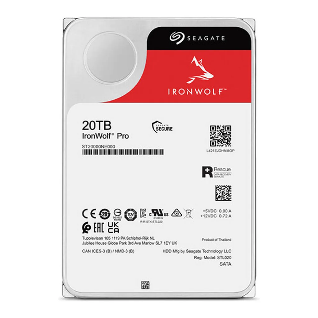 75dc6efacebb38b6273df3781af06766-hi.jpg Seagate IronWolf Pro 20TB NAS Hard Drive, 7200 RPM Memory Speed, 256MB Cache, SATA III 6 GB/s Interface, 3.5" Form Factor, Up to 24-Drive Bay Supported, 1.2 Million Hours MTBF | ST20000NT001