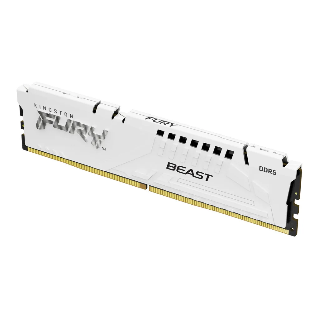Kingston Fury Beast 16GB DDR5 Memory, 6000MT/s Frequency, CL36 Latency, Non-ECC DIMM, 1.35 Voltage, Intel XMP 3.0 & AMD Certified, White | KF560C36BWE2-16 - Image 1 Kingston Fury Beast 16GB DDR5 Memory, 6000MT/s Frequency, CL36 Latency, Non-ECC DIMM, 1.35 Voltage, Intel XMP 3.0 & AMD Certified, White | KF560C36BWE2-16 - Image 1