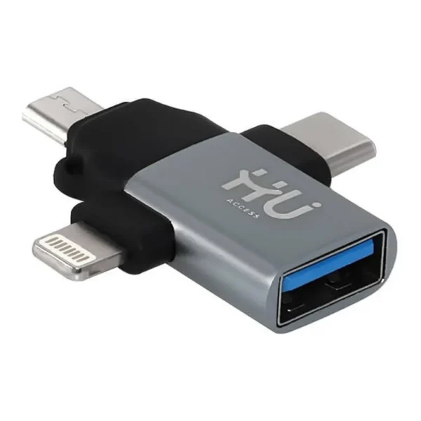 77f64d2150caf7f34645282cf99a3465-md.jpg HU 3-in-1 OTG USB Adapter with USB-C, Micro USB & Lightning Connectors, USB 2.0 Fast Data Transmission Converter, Plug & Play OTG Adapter, Grey | HAC-1050