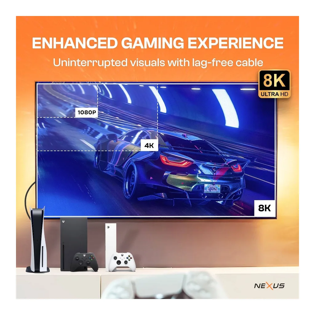 79095392fde8dd99114119c9a8974e2f-hi.jpg Nexus HDMI to HDMI Cable, 48Gbps Ultra High-Speed Transmission, Supports Up to 8K@60Hz, Nickel Plated Connector, Nylon Braided Cord, 2m Cable Lenth, Black