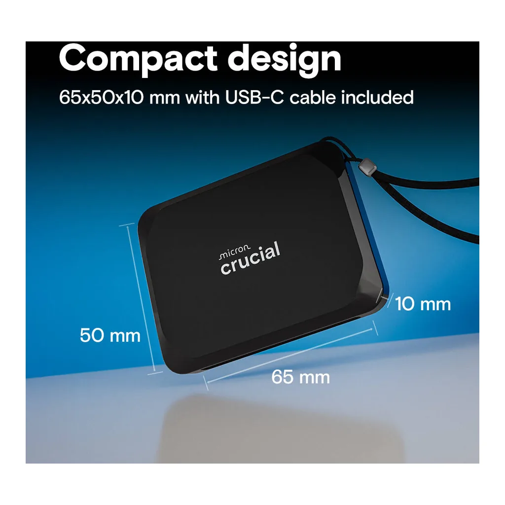792b9dafb9292d7714598cd8cb292fbb-hi.jpg Crucial X9 Portable SSD, 2TB Capacity, 1050 MB/s Sequential Read, USB 3.2 Gen-2 (10Gb/s) Interface, Black | CT2000X9SSD9