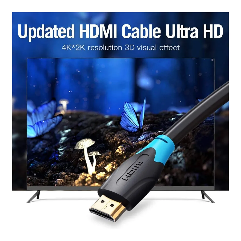 7a15ee78f9720ff1b194d7104f105743-hi.jpg Vention 4K HDMI Round Cable, 1080P High Definition, With Ethernet and 3D Support, 1.5 Meter Length, Gold Plated, Black