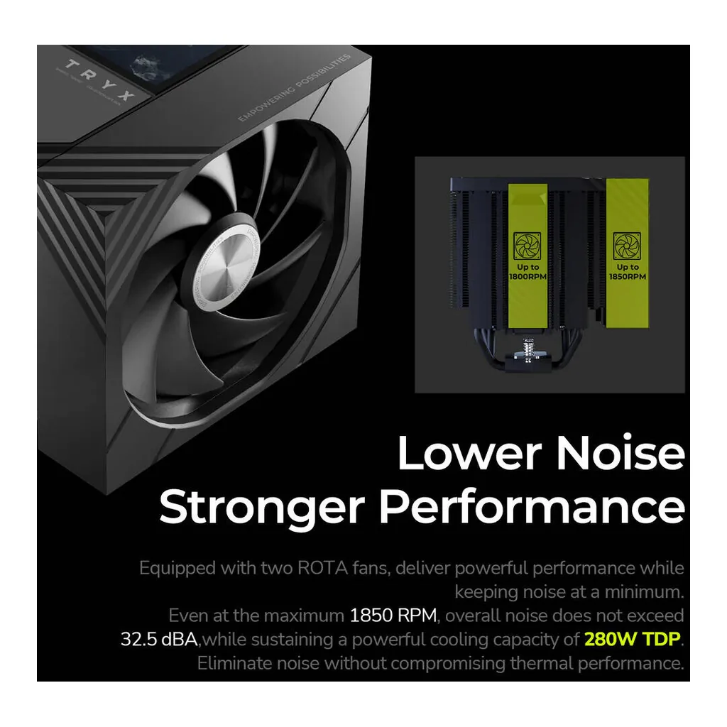 TRYX TURRIS 620 Dual-Tower Air CPU Cooler, Black | H-T620N-DM2M-G0K - Image 6 TRYX TURRIS 620 Dual-Tower Air CPU Cooler, Black | H-T620N-DM2M-G0K