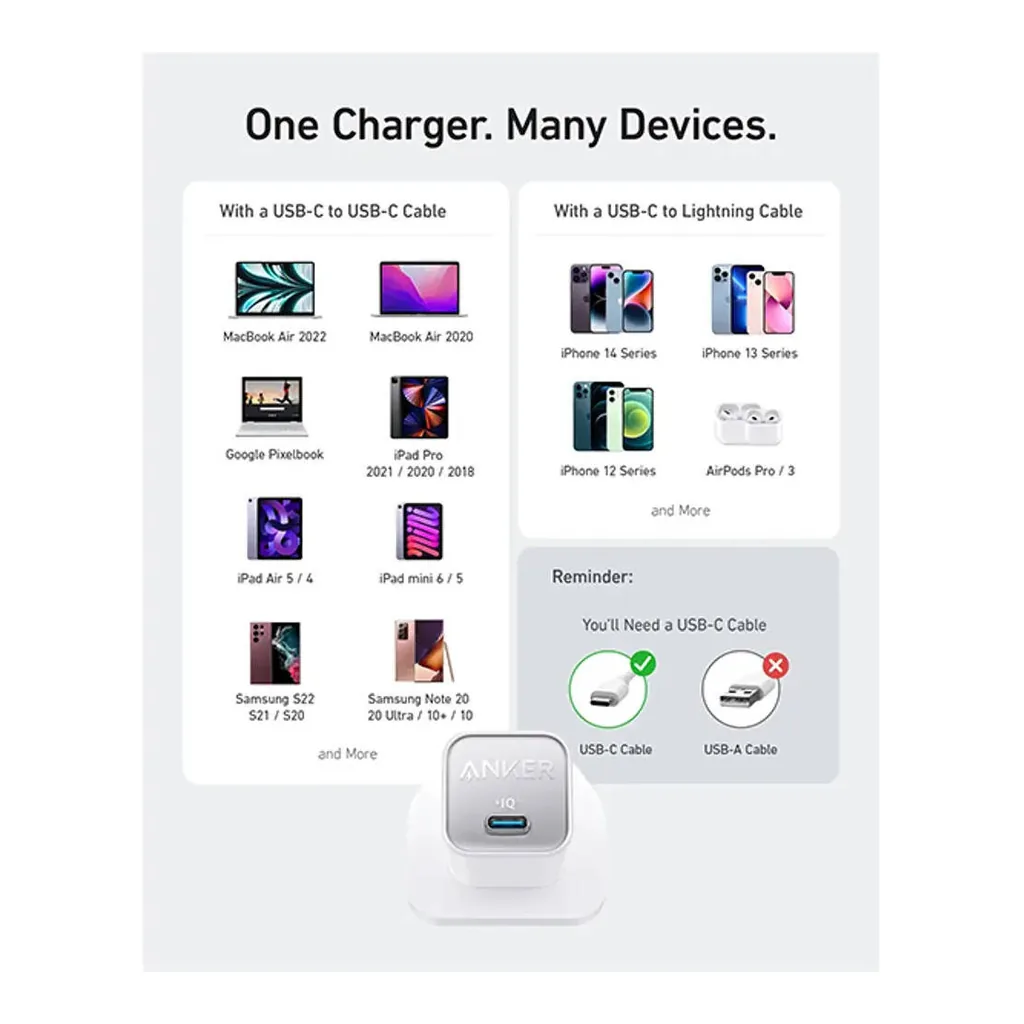7e73d308129ad4ab03be59fc56be4a65-hi.jpg Anker 511 Charger, 30W Max Output, Powered by GaN, 70% Smaller Design, ActiveShield 2.0, USB Type-C Interface, UK Plug, Wide Compatibility, White | A2147K21