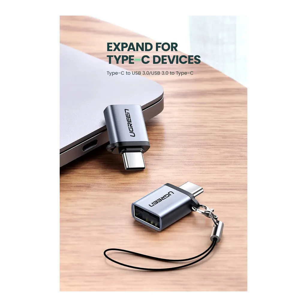 806e401a847f87f655b8f07d08b2ed25-hi.jpg UGREEN Type-C to USB 3.0 A Adapter Cable with Lanyard, 5Gbps OTG High-Speed Data Transfer Aluminum Shell Compact Converter for Laptop and Phone, Space Grey | 50283