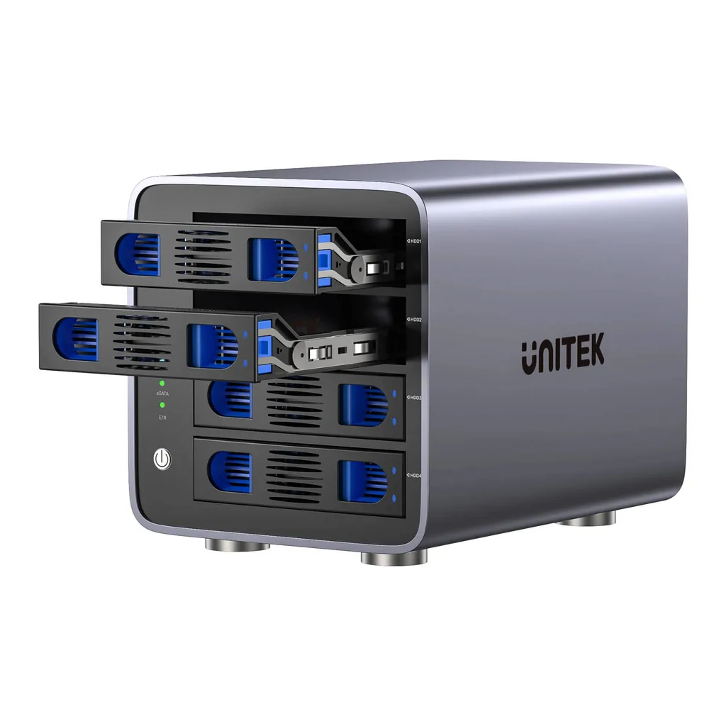 8112ad5f64dce520a71a8bcc6c5e0524-hi.jpg UNITEK 4-Bay RAID External Hard Drive Enclosure, Up to 80TB, USB 5Gbps, 2.5/3.5-inch SATA HDD/SSD, RAID 0/1/3/5/10, CLONE, JBOD, PM, Plug & Play, Space Grey | S1301AGY01-UK