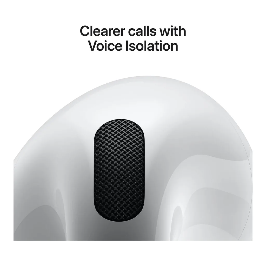 821fd7604a9243683b68f44a5ed3d92e-hi.jpg Apple Airpods 4, Spatial Audio W/ Dynamic Head Tracking, H2 Chip, Voice Isolation, Force Sensor, IP54 Dust, Sweat, & Water Resistant, Up to 30 Hours of Playback, USB-C Charging Case, White
