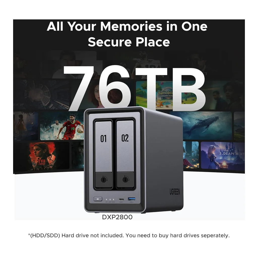 82519233e262c1a8efae26d1c74f5e29-hi.jpg UGREEN NASync DXP2800 2-Bay Desktop NAS, Intel 12th Gen N100, 76TB Massive Storage, 2x M.2 Slots, JBOD/Basic/RAID0/RAID1, 4K HDMI, Diskless | DXP2800