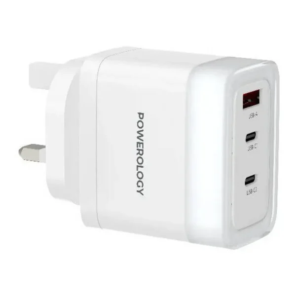 86b48fd2f7a877487bb4097286ec5ce8-md.jpg Powerology Lunex Series 65W Fast Charging Adapter, PD 65W Output, Dual USB C Ports, USB A QC 22.5W, Multi Device Charging, Universal Protocol Support, Laptop Smartphone Charger, White | PWFC1028BWH