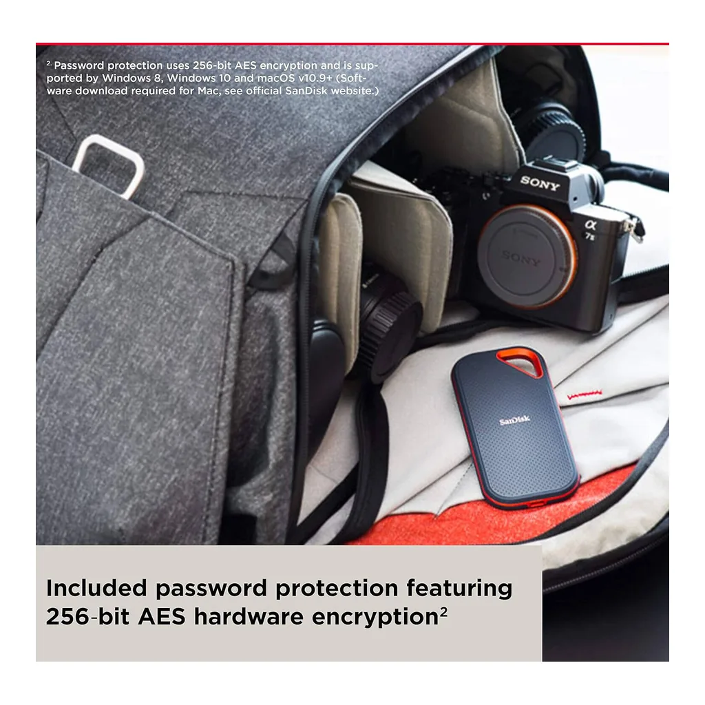 877d5b0003eb1cda908ac6ec0daba7a4-hi.jpg SanDisk 2TB Extreme Portable SSD, USB 3.2 Gen 2 x2, Up to 2000MB/s Read & Write Speeds, 256-Bit AES Hardware Encryption, Carabiner Loop, IP65, Black/Orange | SDSSDE81-2T00-G25
