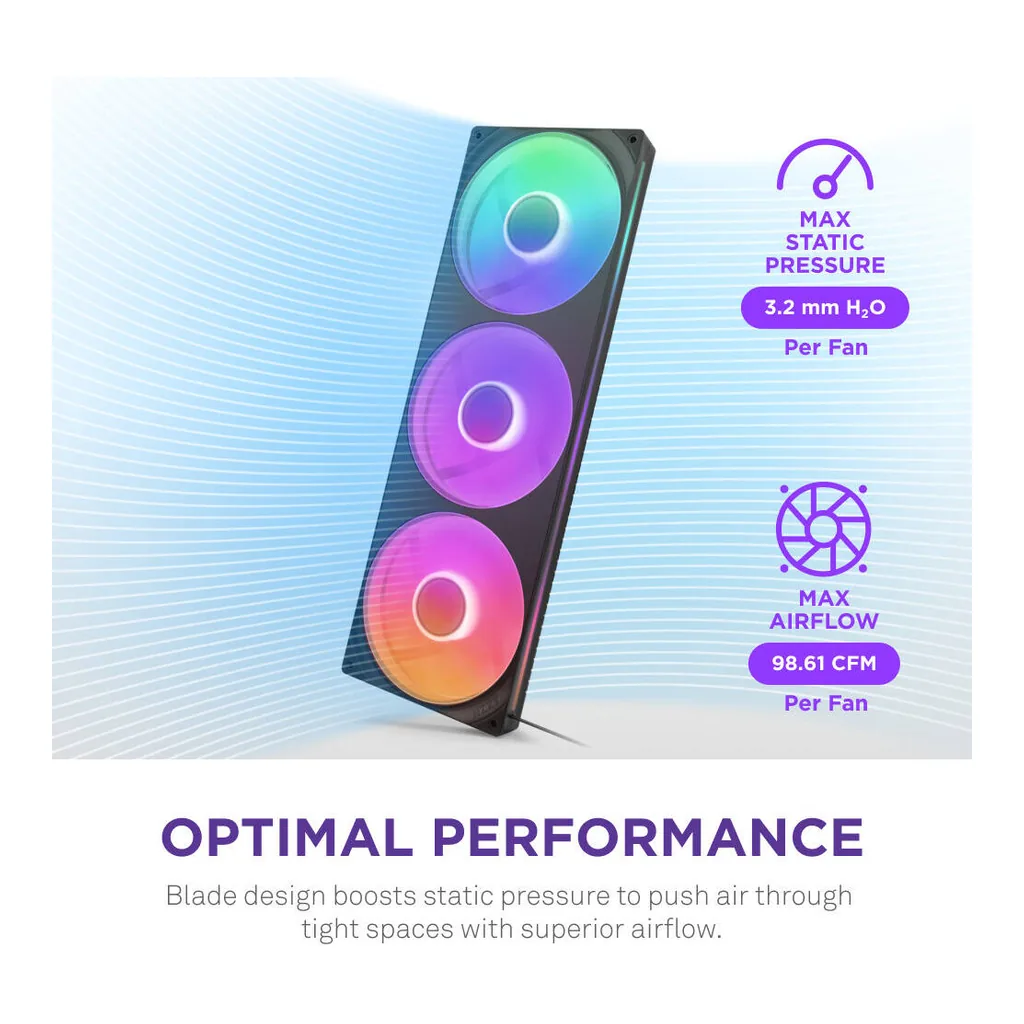 NZXT F420 RGB Core 140mm Dual-Rotor RGB Case Fan, Black | RF-U42HF-B1 - Image 4 NZXT F420 RGB Core 140mm Dual-Rotor RGB Case Fan, Black | RF-U42HF-B1