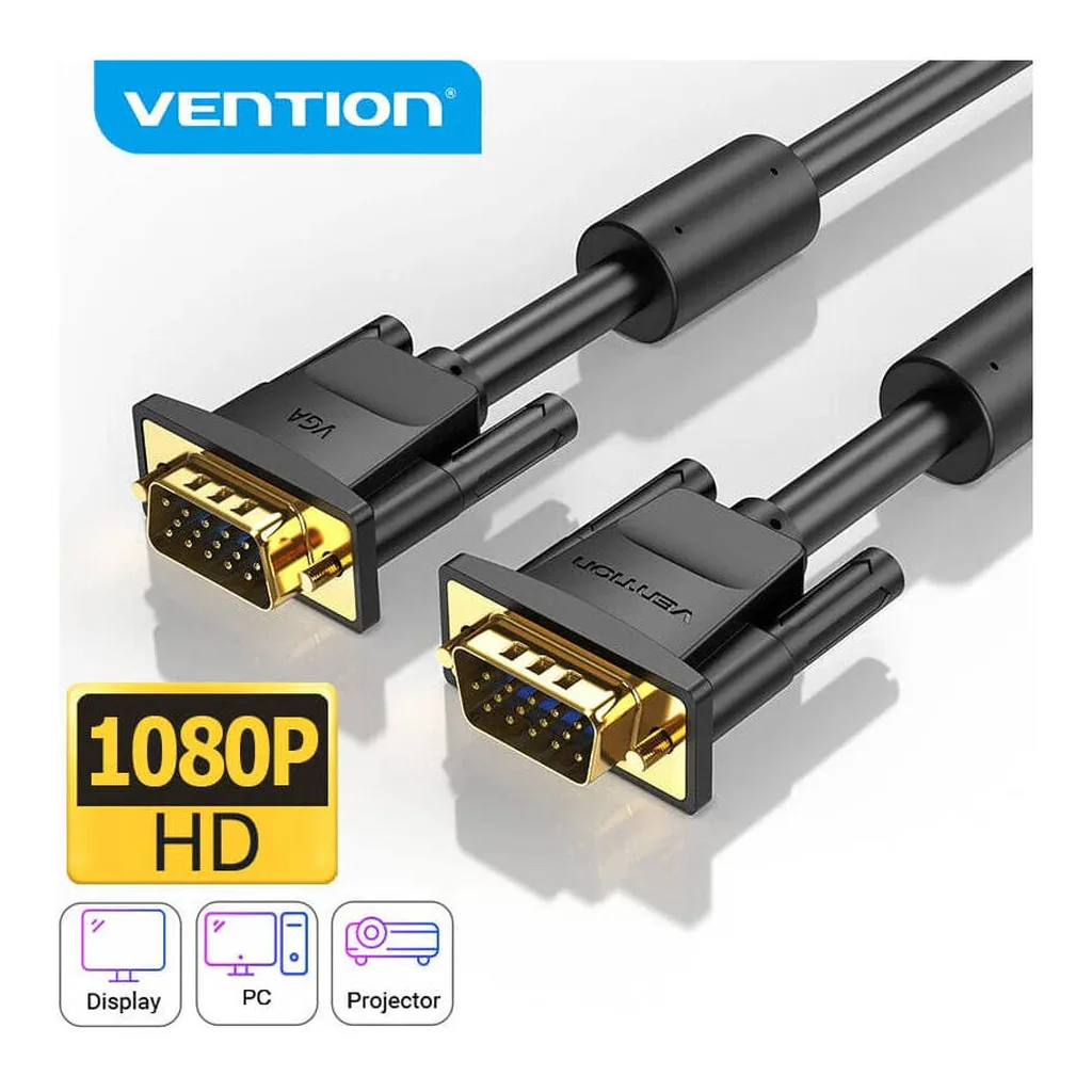 88ab91bca61b3d157d532a6d256dc49a-hi.jpg Vention VGA Cable, High Definition Picture Quality, Magnetic Ring Anti-Interference, Dual Ferrite Cores, Fishtail, Gold-Plated Technology, Multi-Shielding, 1 Meter Cable Length, Black | DAEBF