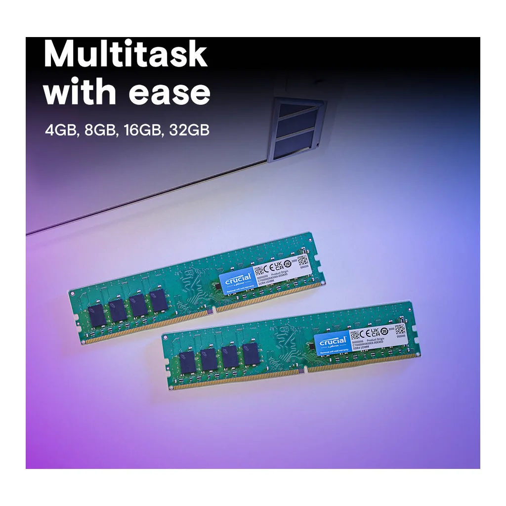 Crucial DDR4-3200 UDIMM Memory, 16GB Capacity, 3200 MHz Clock Speed, PC4-25600, 22 CAS Latency, 1.2 Voltage, Unbuffered, Non-ECC | CT16G4DFRA32A - Image 3 Crucial DDR4-3200 UDIMM Memory, 16GB Capacity, 3200 MHz Clock Speed, PC4-25600, 22 CAS Latency, 1.2 Voltage, Unbuffered, Non-ECC | CT16G4DFRA32A - Image 3