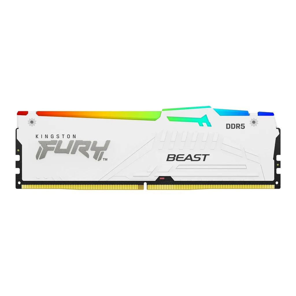 Kingston Fury Beast RGB 16GB DDR5 Desktop Memory Kit, 5600MT/s Memory Speed, CL40 CAS Latency, 288-Pin Kit, Intel XMP 3.0, White | KF556C40BWA-16 - Image 2 Kingston Fury Beast RGB 16GB DDR5 Desktop Memory Kit, 5600MT/s Memory Speed, CL40 CAS Latency, 288-Pin Kit, Intel XMP 3.0, White | KF556C40BWA-16 - Image 2