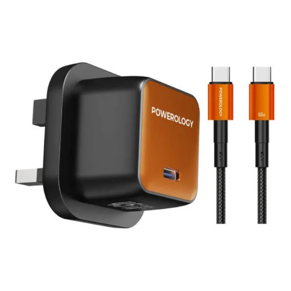 8c5802f1c80d1387e61375622d0733eb-md.jpg Powerology QX 45W Pocket Sized GaN Adapter, 45W PD Fast Charging, USB C Charger with Cable, UK 3 Pin Plug, Advanced Safety Protection, Orange/Black | PWCUQC055BKOGC
