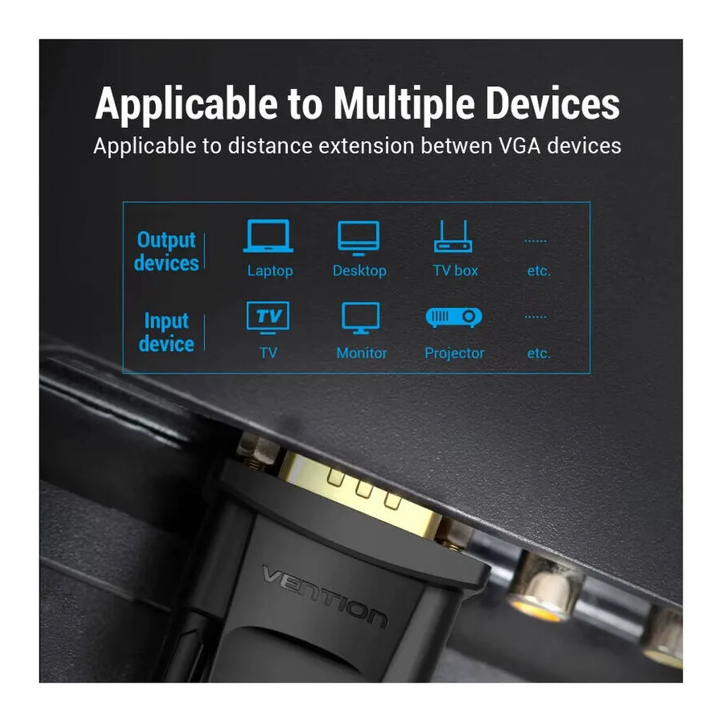 8e7ad256a7fd805790e895b7afd1caae-hi.jpg Vention VGA Extension Cable, Gold-Plated Interface, Dual Ferrite Cores, Dual Modes, Aluminum Foil + Gourd Wire Shielding, PVC Shell & Jacket, Copper Conductor, 2 Meter Cable Length, Black | DAGBH