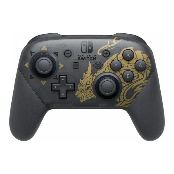 8f3b177e5aa473c8fe45f98ae1437239-hi.jpg Nintendo Monster Hunter Rise Edition Switch Pro Controller, Motion Controls, HD Rumble Function, Built-in Amiibo Functionality, 2 Linear Resonant Actuators, Premium Grips, Black/Gold