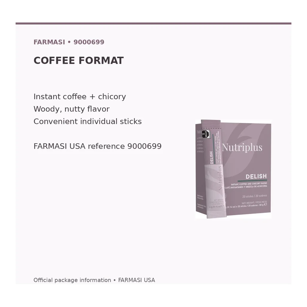 FARMASI Delish Instant Coffee and Chicory Blend Sticks — 20 x 4 g – Verified format and reference FARMASI Delish Instant Coffee and Chicory Blend Sticks — 20 x 4 g – Verified format and reference