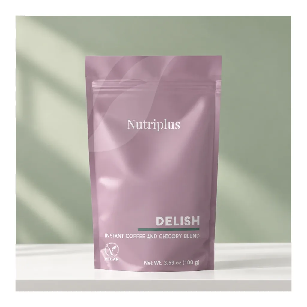 FARMASI Delish Instant Coffee and Chicory Blend 100 g — Styled studio product image FARMASI Delish Instant Coffee and Chicory Blend 100 g — Styled studio product image