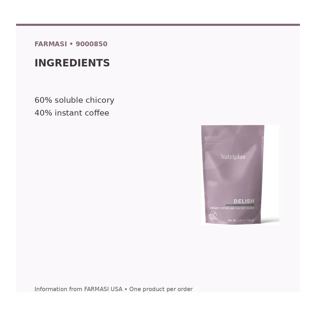 FARMASI Delish Instant Coffee and Chicory Blend 100 g — Key ingredients information FARMASI Delish Instant Coffee and Chicory Blend 100 g — Key ingredients information