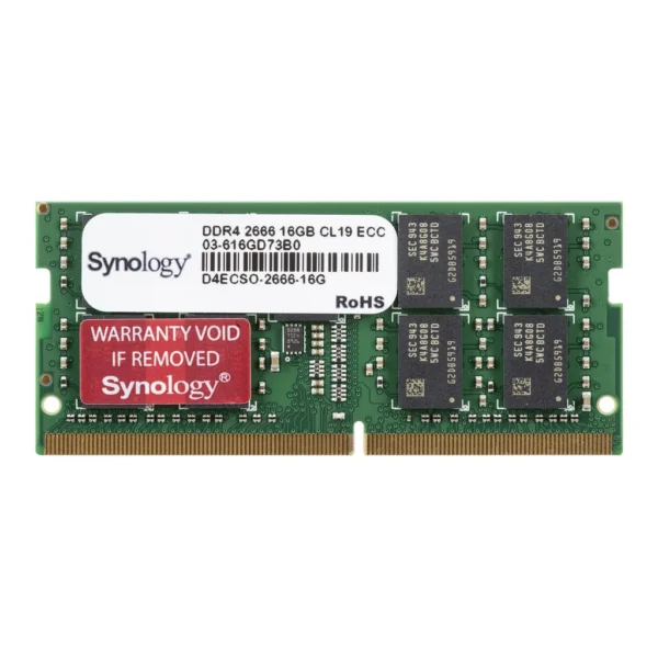 Synology 16GB (1 x 16GB) DDR4 2666 MHz ECC SO-DIMM Server Memory, 2666 MHz Clock Speed, 260 SO-DIMM, Compatible with RS820RP+, RS820+, DVA3219 | D4ECSO-2666-16G - Image 1 Synology 16GB (1 x 16GB) DDR4 2666 MHz ECC SO-DIMM Server Memory, 2666 MHz Clock Speed, 260 SO-DIMM, Compatible with RS820RP+, RS820+, DVA3219 | D4ECSO-2666-16G - Image 1