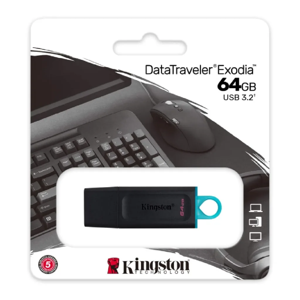 97391562eb18f460f224e99160315ccd-hi.jpg Kingston DataTraveler Exodia 64GB Flash Drive, USB 3.2 Gen 1 Speed, Quick Transfer and Convenient Storage, Black - Teal | DTX/64GB