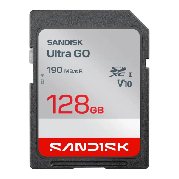 9b00a2977901d538f32389ede04c6570-hi.jpg SanDisk Ultra GO SDHC and SDXC UHS-I Memory Card, 128GB Storage, Up To 190MB/s Read Speed, Full HD Video Recording, Waterproof, Shockproof, X-Ray And Magnet Proof, Gray | SDSDUGN-128G-GN6IN