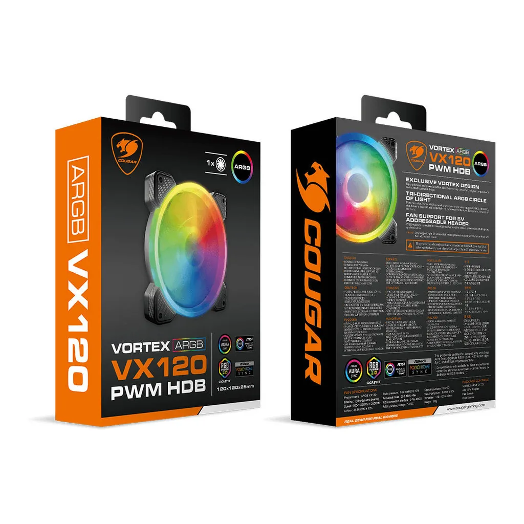 Cougar Vortex VX120 PWM 120MM HDB Cooling ARGB Fan, Black | 3MVX1201.0001 - Image 8 Cougar Vortex VX120 PWM 120MM HDB Cooling ARGB Fan, Black | 3MVX1201.0001