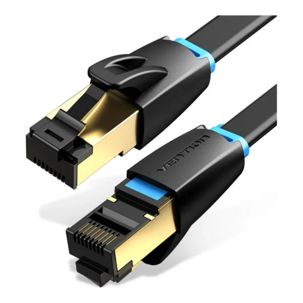 9ecda4e49e02e9ec5debc751833ebfe5-hi.jpg Vention Flat Cat.8 Patch Cable, RJ45 8P8C Connector Type, 40Gbps Transmission Rate, PVC Jack Material, Gold Plated, 2 Meter Length, Black