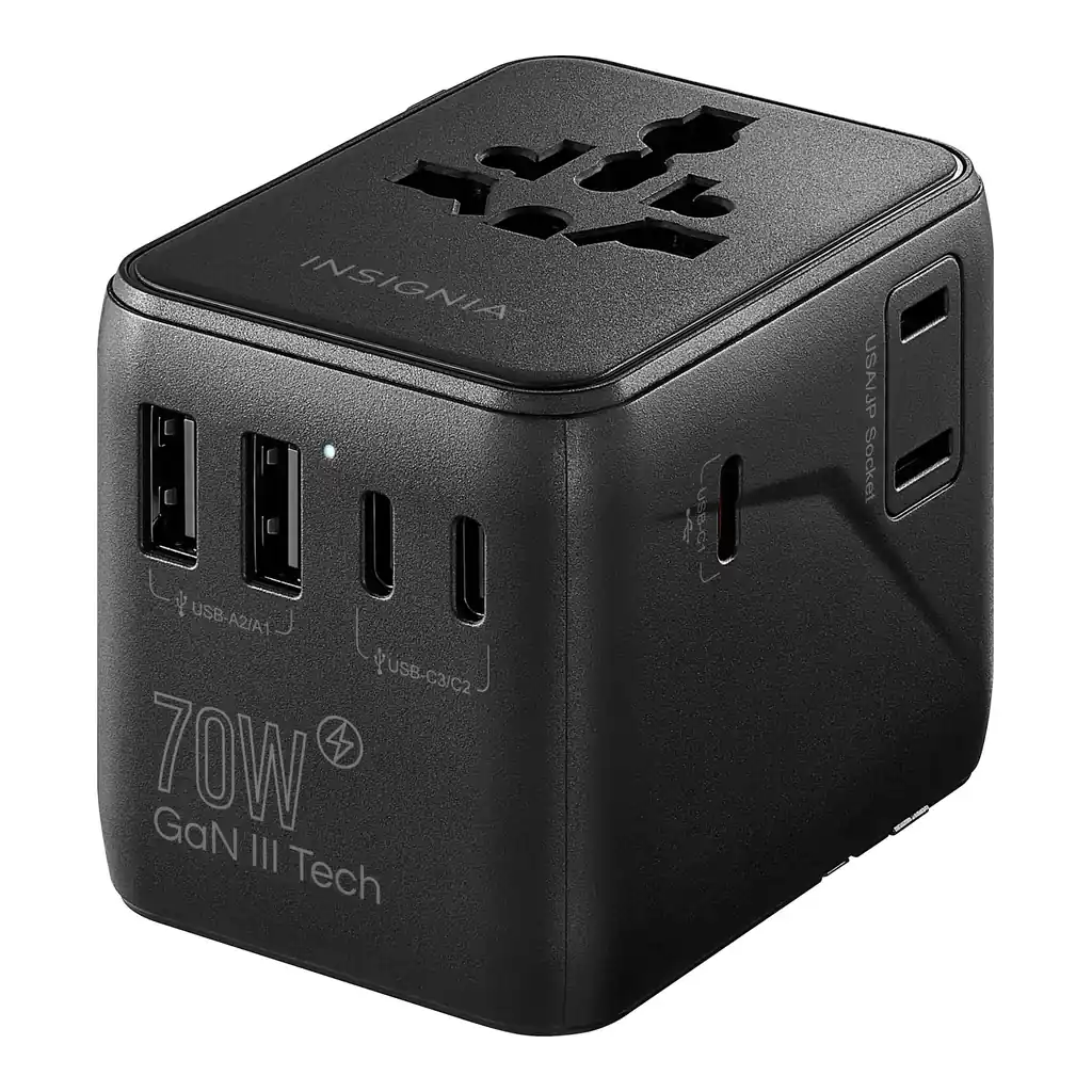 9f659f14-c6d0-423d-962b-94497602bab9.jpg Insignia™ - 70W Travel Adapter with 2 AC Outlets, 3 USB-C Ports & 2 USB Ports - Black