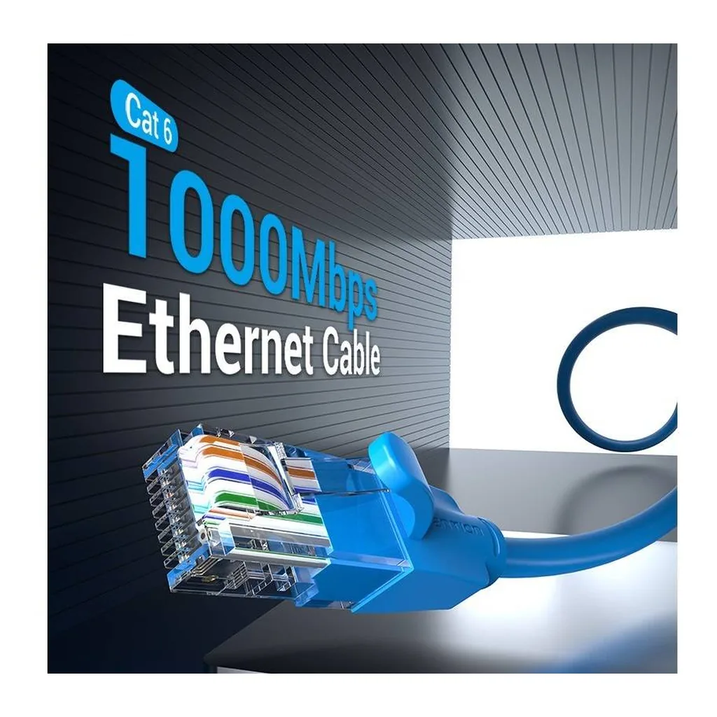 9fd90c0ae4eee4a54c22e079b6d721e2-hi.jpg Vention Cat 6 UTP Patch Round Cable, 1000Mbps High Speed, Suitable for Laptop / Projector / Computer, 0.5 Meter Length, Blue