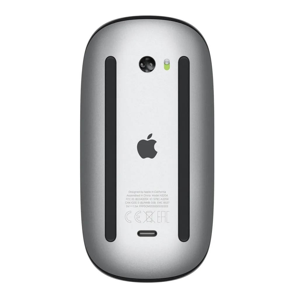 Apple Magic Mouse USB-C Black — Bottom View Apple Magic Mouse USB-C in black, bottom view