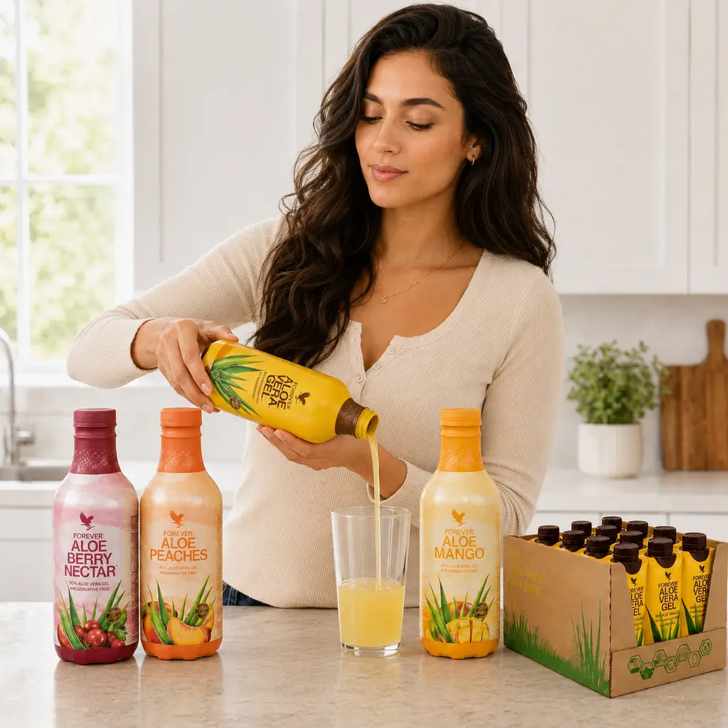 EditionSANI-Drinks-Woman-Pouring-Forever-Aloe Woman pouring a Forever aloe drink