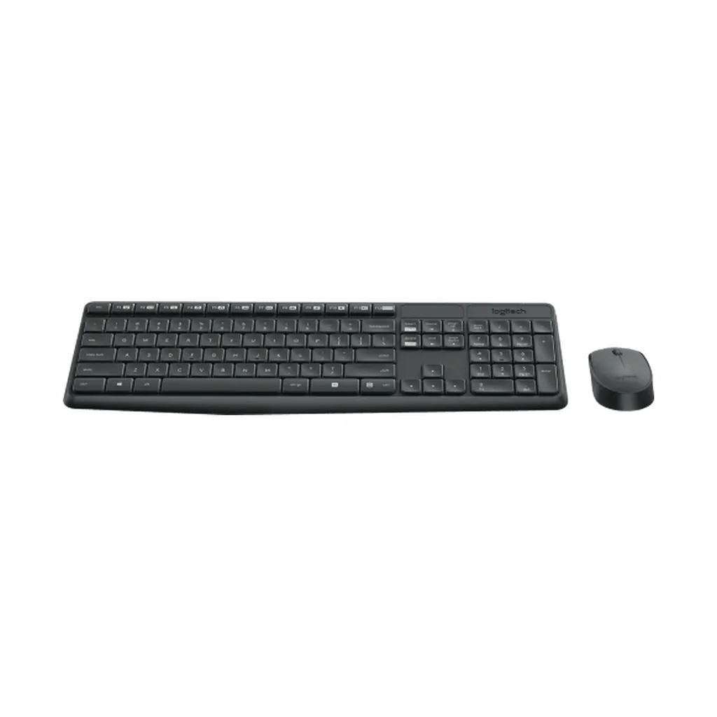 EditionSANI Logitech MK235 US — Combo Angled Logitech MK235 US English keyboard and mouse, angled view