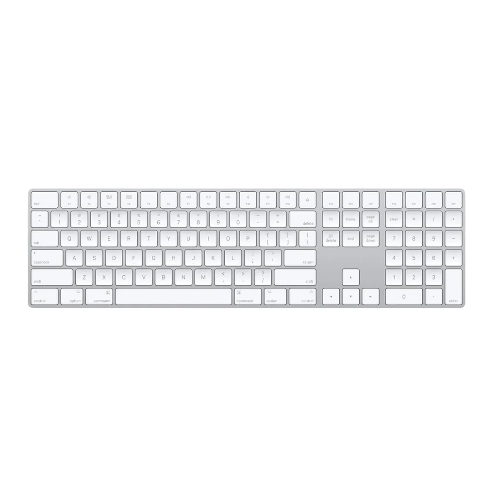 Apple Magic Keyboard with Numeric Keypad, US English, Silver, Lightning — View 1 Apple Magic Keyboard with Numeric Keypad, US English, Silver, Lightning — View 1