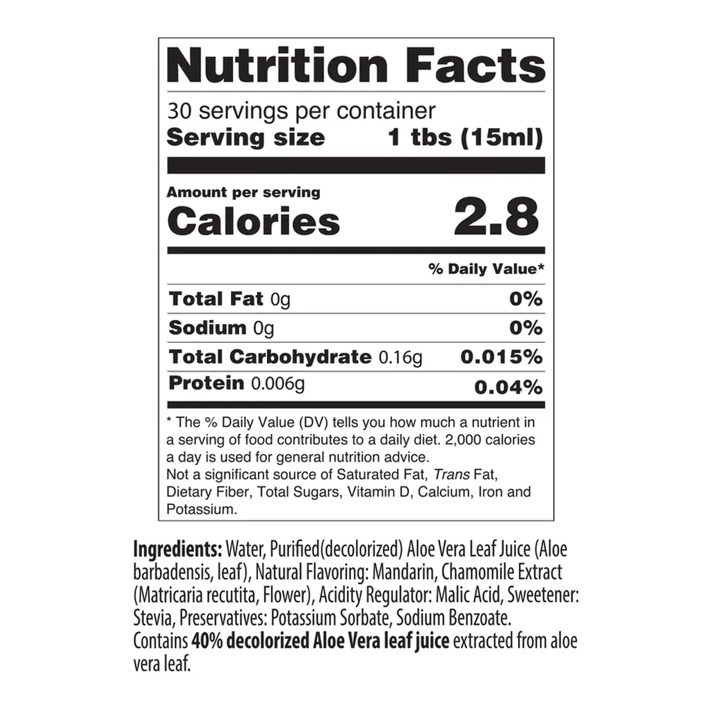 Official Aloe Glow Mandarin nutrition facts and ingredients Official Aloe Glow Mandarin nutrition facts and ingredients